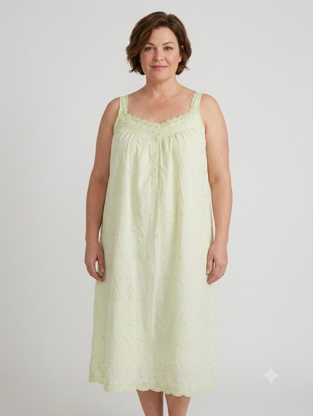 delicates Pale Yellow Embroidered Cotton Nightdress